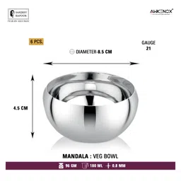 Sanjeev Kapoor Stainless Steel Premium Veg Bowl 6 Pcs image 3