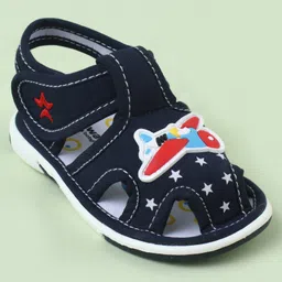 Cute Walk by Babyhug Sandals With Velcro Closure & Aeroplane Applique - Light Blue image 3