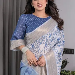 MAHARANI COUTURE Floral Printed Pure Cotton Zari Banarasi Saree image 3