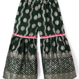 Babyhug Woven Three Fourth Sleeves Brocade Kurti Gharara & Dupatta Set with Lace Detailing - Dark Green image 4