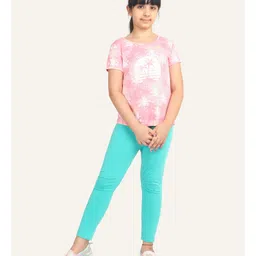 Ariel Cotton Knit Pack Of 2 Solid & Dinosaurs Printed Leggings - Turquoise & Navy Blue image 5