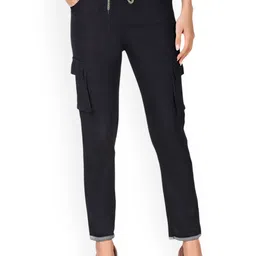 NEUNK Women Comfort Straight Fit Clean Look Mid-Rise Drawstring Stretchable Jeans-image-86