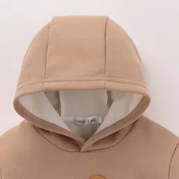 Mark & Mia Full Sleeves Winter Hooded Shirt & Lounge Pant Set With Bear Embriodery & Kangaroo Pocket - Khaki image 5