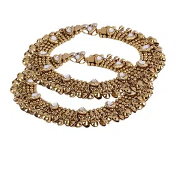 Shining Diva Set Of 2 Gold-Plated White Kundan-Studded Anklets image 2