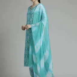 Jaipur Kurti Sky Blue Cotton Printed Kurta Pant Set With Dupatta image 3