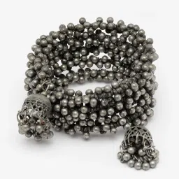 Moedbuille Ghungroo Studded Filigree Work Jhumki Design Oxidised Silver Plated Tribal Bracelet image 3