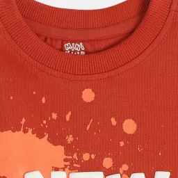 MINIKLUB Boys Rust Orange Cotton Printed Full Sleeves T-Shirt image 3