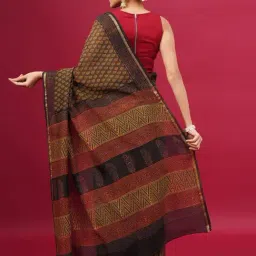 Jaypore Black Chanderi Silk Block Print Saree image 2