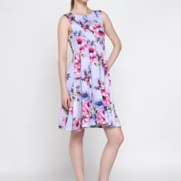 Cover Story Lilac Polyester Floral Regular Fit Shift Dress image 3