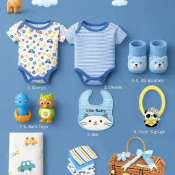 Little Surprise Box Kids White Cotton Printed Baby Hamper Gift Set image 5