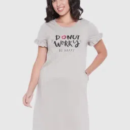 Clovia Grey Graphic Print Night Dress-image-62