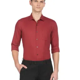 Arrow Maroon Cotton Slim Fit Self Pattern Shirt-picture-27