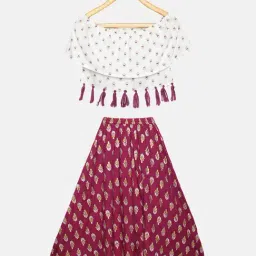 Kiddopanti Kids Off White & Wine Printed Lehenga with Top-picture-17