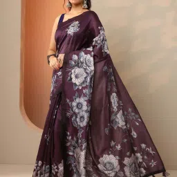 Libas Burgundy Regular Fit Embellished Saree With Unstitched Blouse image 3