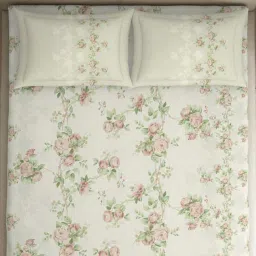 Spaces Botanica Cream Cotton Viscose 138 TC Double Bedsheet with 2 Pillow Covers image 3