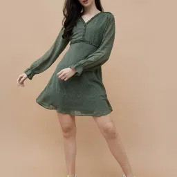 Fame Forever by Lifestyle Green Self Pattern A-Line Dress image 3