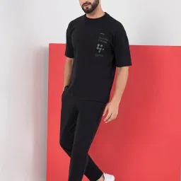 Sweet Dreams Black Cotton Regular Fit Printed Nightwear Set image 3