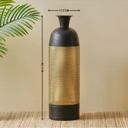 Home Centre Corsica Ailbern Black & Yellow Metal Jaali Floor Vase image 2