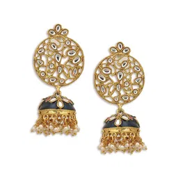 Sukkhi Blue & Gold-Toned Dome Shaped Jhumkas image 2