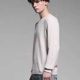 Jack & Jones White Cotton Slim Fit Texture Pullover image 3