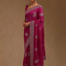 Soch Fuchsia Embroidered Saree With Unstitched Blouse image 3