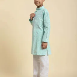 Pro-Ethic Style Developer Boys Firozi Cotton Printed Full Sleeves Kurta Sets image 3