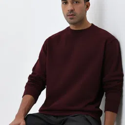 WES Casuals by Westside Burgundy Relaxed Fit Cotton Blend Sweatshirt image 3