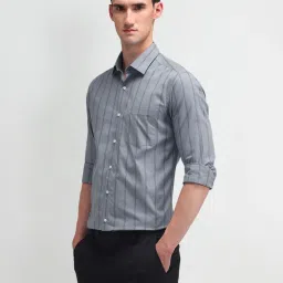 Arrow Grey Cotton Slim Fit Striped Shirt image 3