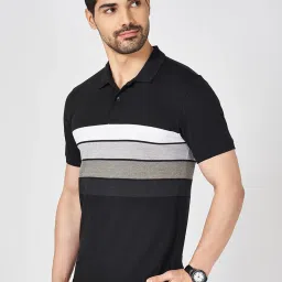 Byford By Pantaloons Black Cotton Slim Fit Striped Polo T-Shirt image 3
