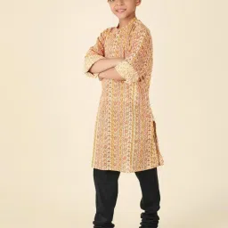 Fabindia Kids Yellow Cotton Printed Full Sleeves Kurta image 3