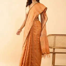 Taneira Orange Woven Saree With Unstitched Blouse image 3