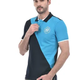 Numero Uno Blue Cotton Regular Fit Colour Block Polo T-Shirt image 3