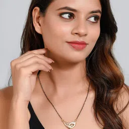 Silvermerc Designs Rose Gold-Plated White & Black AD-Studded & Beaded Mangalsutra image 4