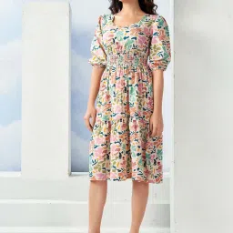 SELVIA Multicolored Printed A-Line Dress image 3