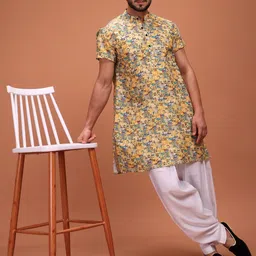 SHIWAM ETHNIX Abstract Printed Band Collar Cotton Straight Kurta image 5