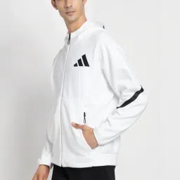 Adidas White Regular Fit Logo Printed Sports Hoodie image 3
