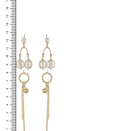 Aatmana Set Of 2 Gold Plated Pearl Beaded CZ Studded Contemporary Drop Earrings image 3