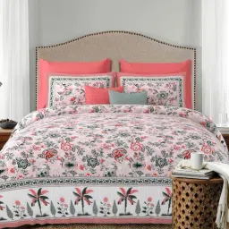 Living Roots Floral Pink 300 TC Cotton Blend Bedsheet with 2 Pillow Covers-picture-12