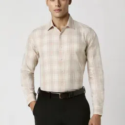 Van Heusen Beige Cotton Slim Fit Checks Shirt-image-97
