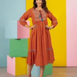 Autumnlane Orange Jhalak Saffron Cotton Dress-image-5