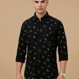 CAVALLO by Linen Club Black Linen Blend Slim fit Print casual shirts-picture-37