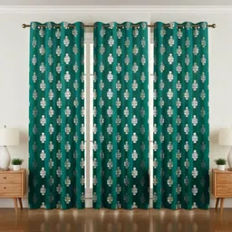 GEET CREATIONS Green Set of 3 Floral Room Darkening Door Curtain-picture-13