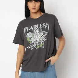 Vero Moda Grey Cotton Graphic Print T-Shirt-picture-18