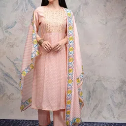 Vishudh Women Embroidered Regular Sequinned Kurta with Trousers & With Dupatta-image-92