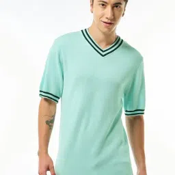 Bewakoof Men's Blue Textured Flatknit T-shirt-picture-38