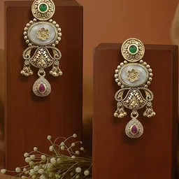 Kalakrith Milano Artificial Stones studded & Beaded Cricular Shaped Drop Earrings-picture-14