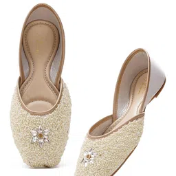 jm looks 1 Designer Punjabi Jutti for Women | Stone & Pearl Embellished Mojari for Brides & Special Occasions image 1