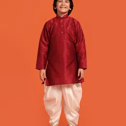 AJ Dezines Full Sleeves Solid Kurta & Dhoti Set - Maroon-picture-12