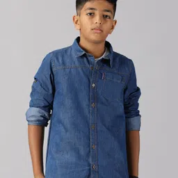 Kiddopanti Full Sleeves Solid Denim Shirt - Blue-picture-26