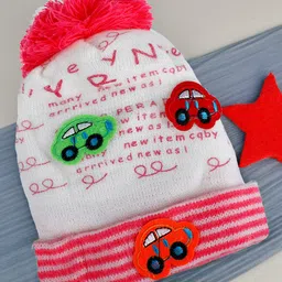 Baby Moo Car &  Pom Pom Detailed Breathable Knitted Woollen Beanie  Cap - Pink-image-78